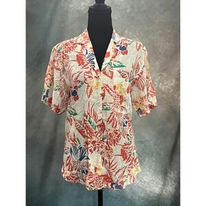Christian Dior Chemises Vintage Tropical Floral Cotton Button Down Shirt Red 10
